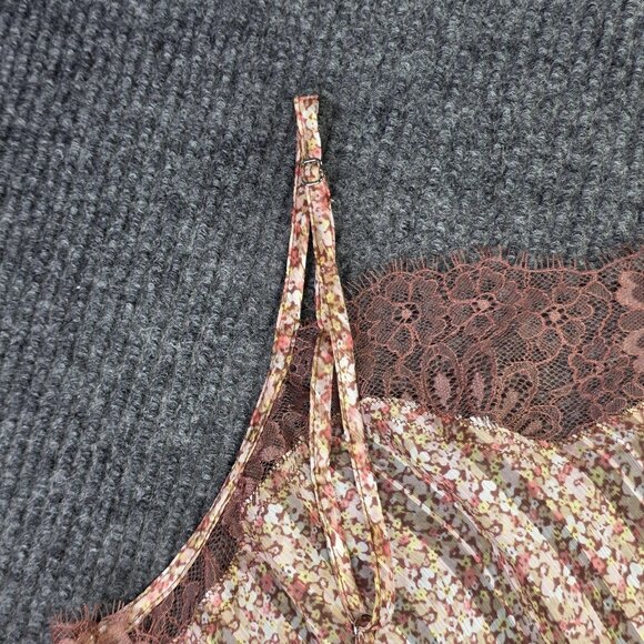 Victorias Secret Camisole Womens Large Pink Brown Floral Lace Adj Strap Tank T - Picture 7 of 10